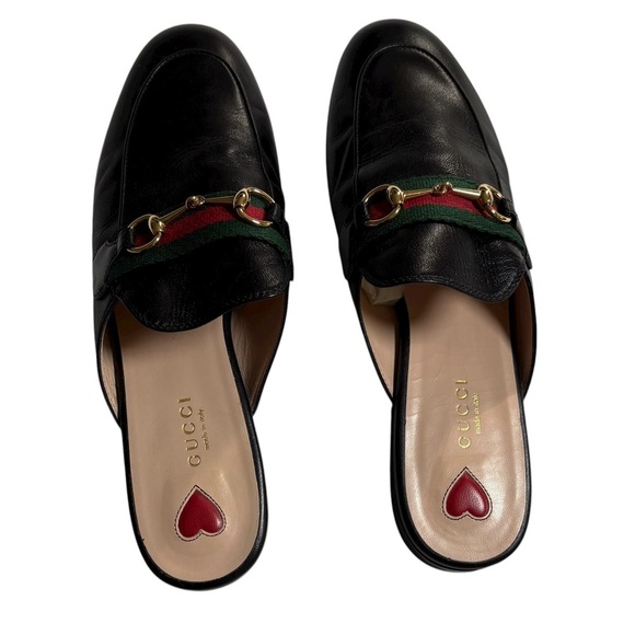 Gucci Princetown Leather Mules Black | Gold Horsebit & Red Heart Size 38 | 8 US - Picture 10 of 14